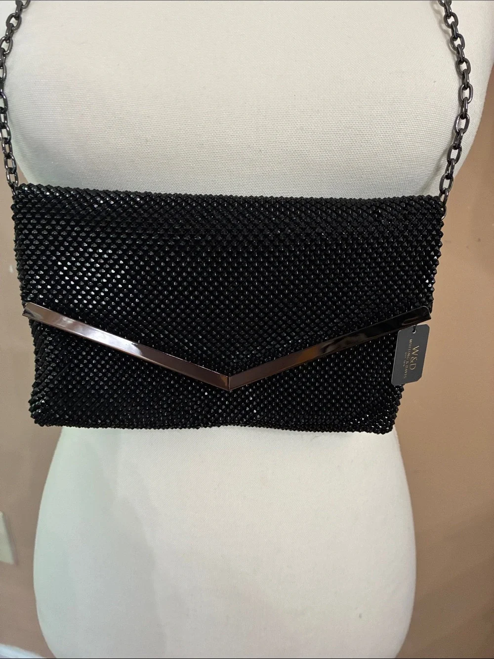 Whiting & Davis Black Mesh Chain Shoulder Clutch